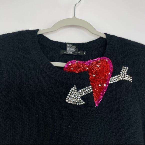 I. B. Diffusion vintage black knit sweater sequin beaded heart size Medium - Picture 3 of 11